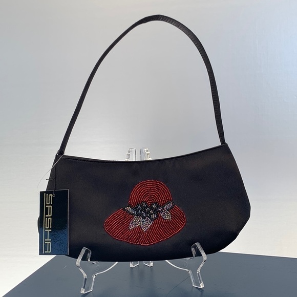 Red Hat Ladies Sasha evening bag NWT special event beaded black and red holiday - Picture 1 of 8